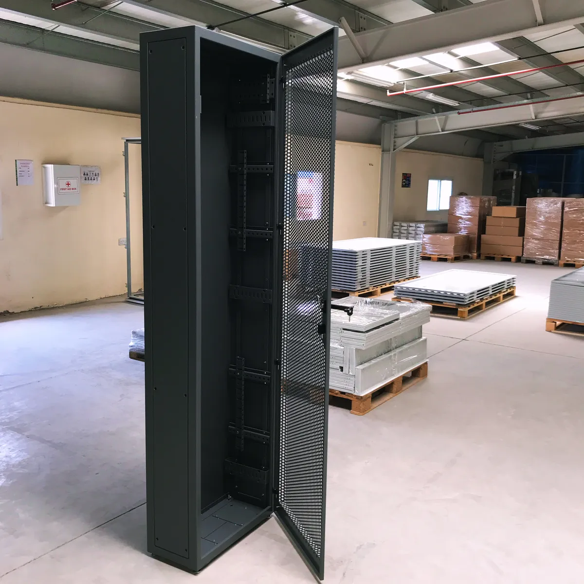 Network cabinet with high flow perforated door manufactured in the UAE