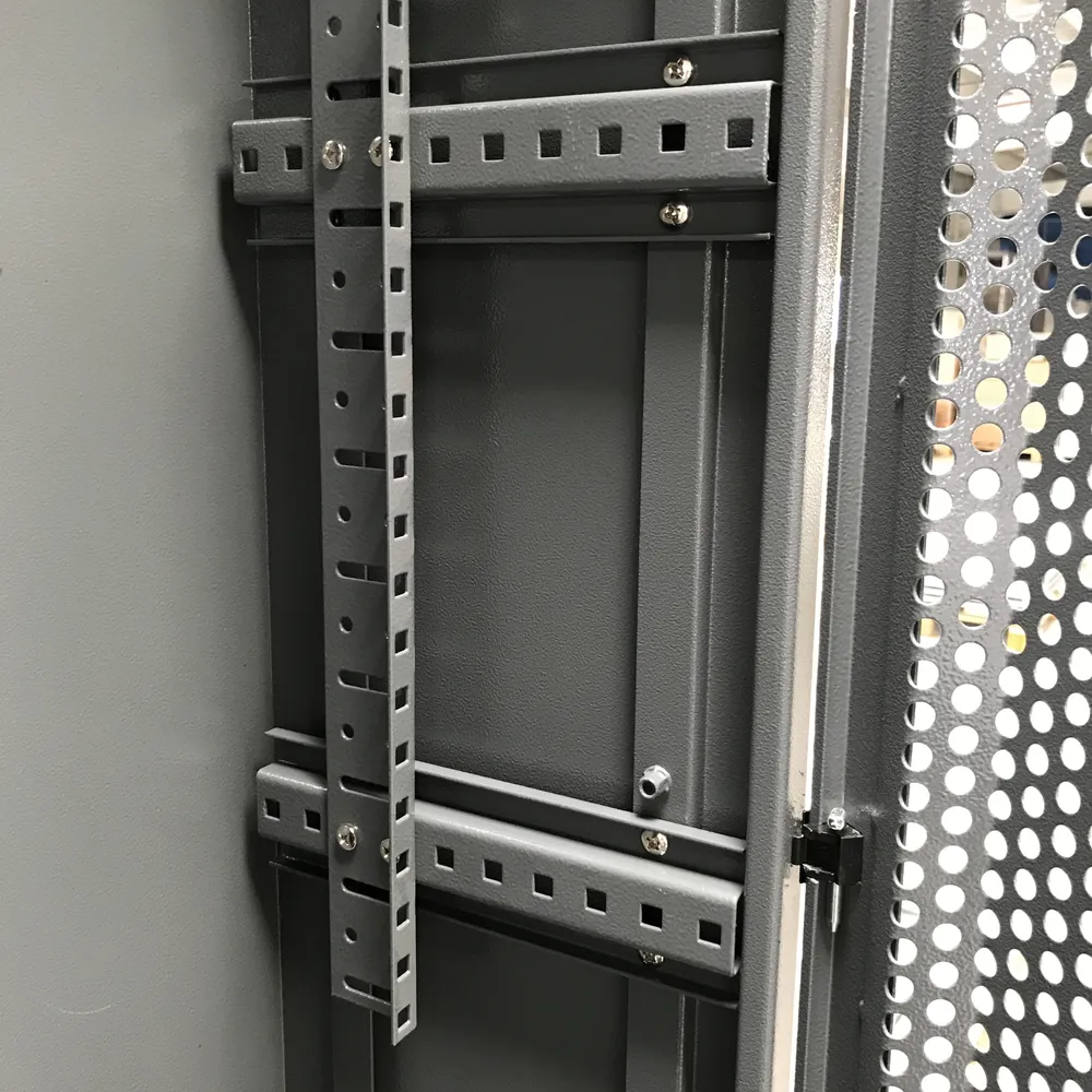 19 inch mounting rails inside a custom network cabinet
