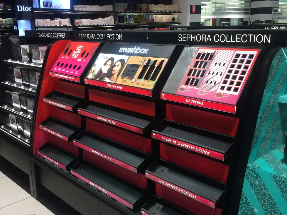 Beauty and cosmetics collection gondola manufactured for a mall retailer