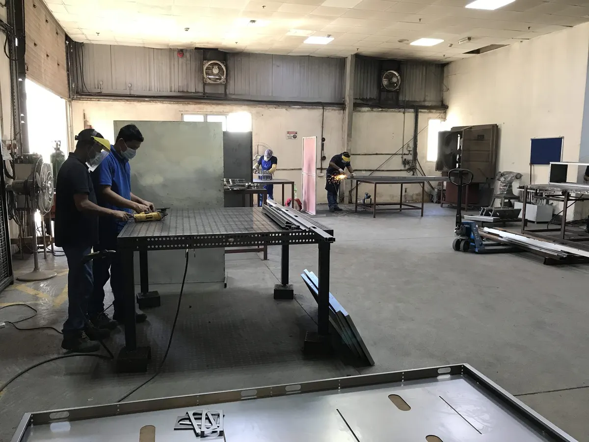Welding department fabricating panel frames